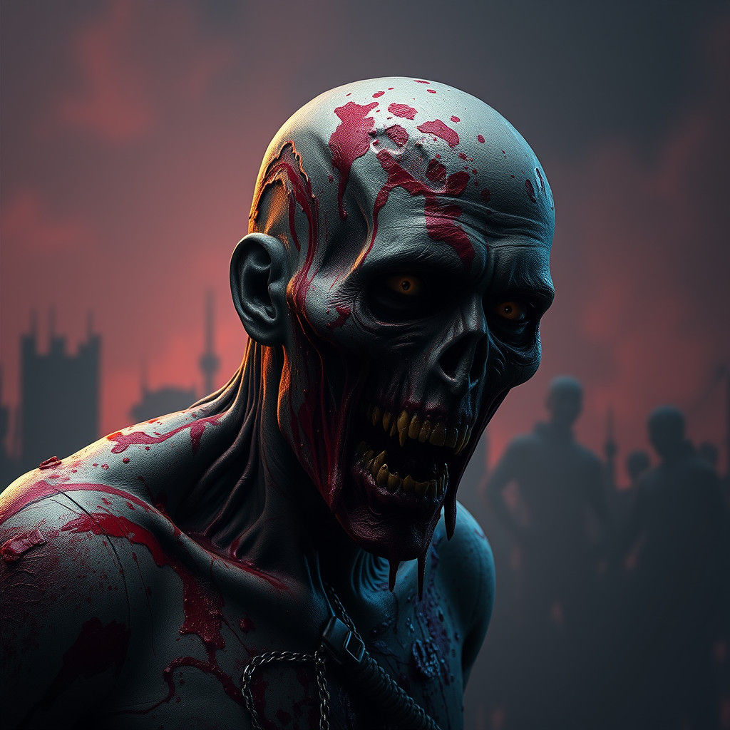 Eerie Zombie Splattered in Blood: Matte Painting