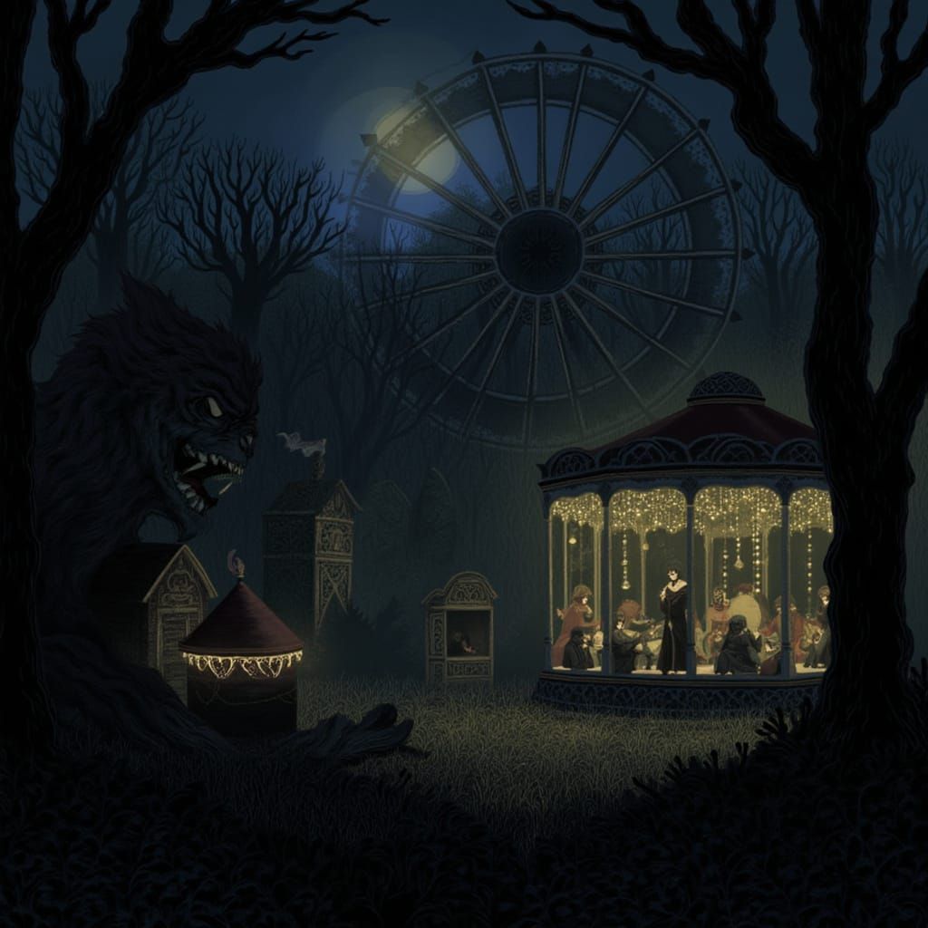 Eerie Abandoned Carnival with Devil, in Horror Style