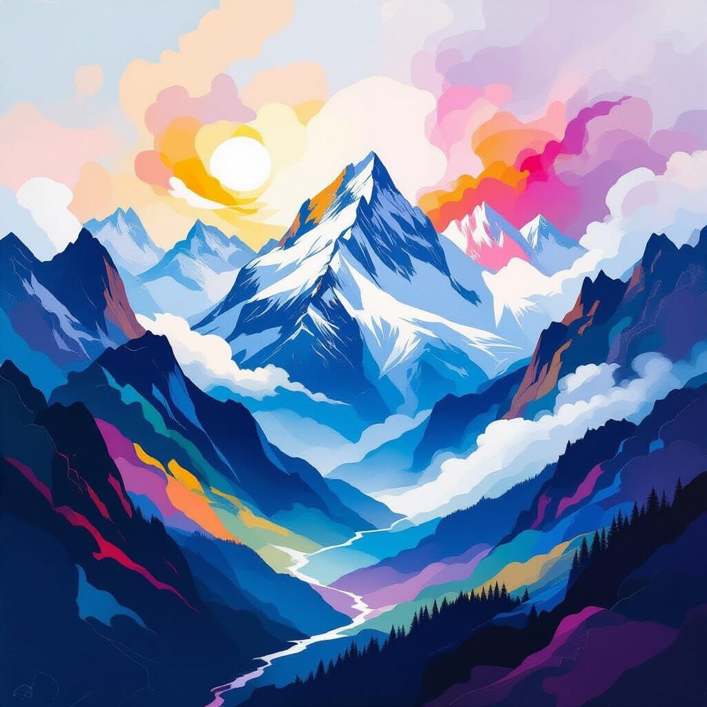 Ethereal Abstract Swiss Alps in Vibrant Colors
