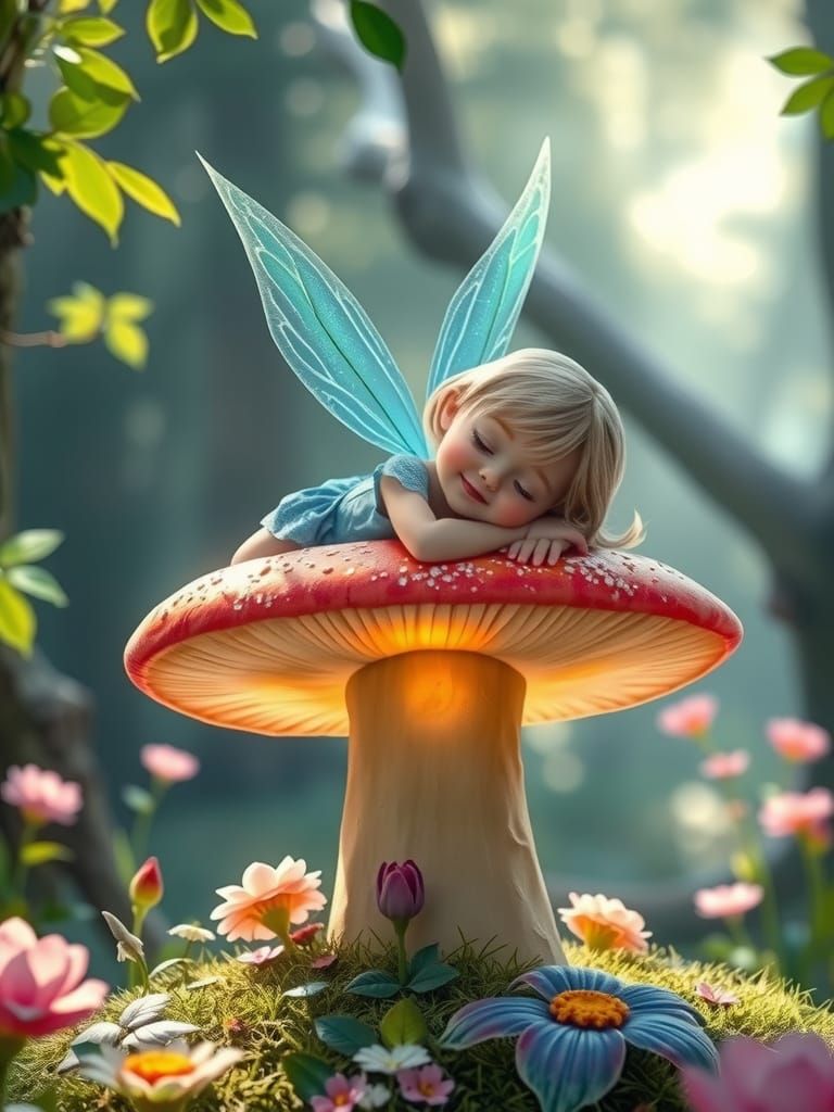 Fairy in Whimsical Forest Slumber