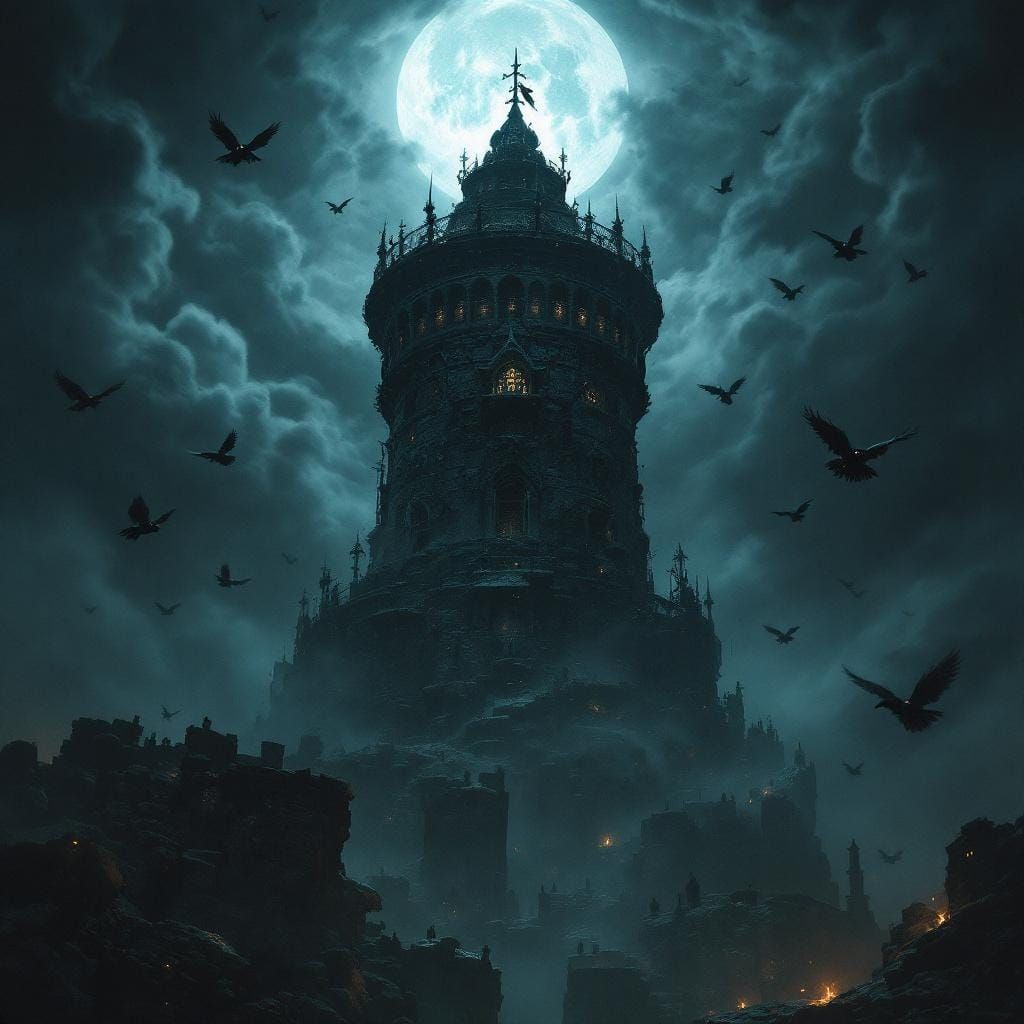 Ominous Tower Under Moonlit Sky in 3D Render