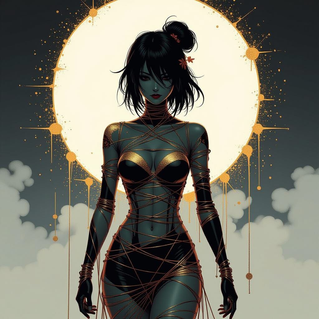 Kintsugi Anime Silhouette Wrapped in Golden Threads