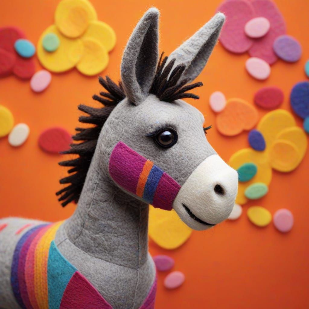 Whimsical Felt Donkey Fabric Art Illustration
