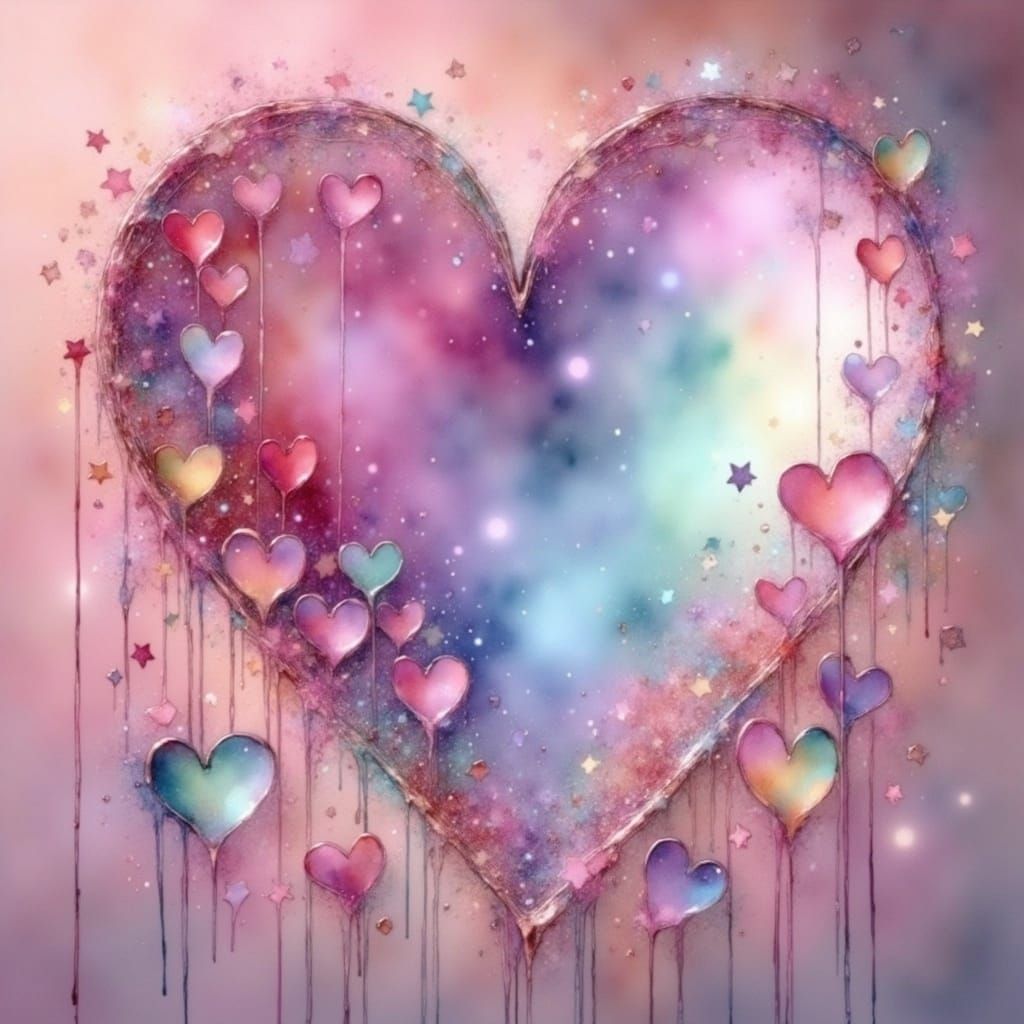Dreamy Heart in Pastel Hues with Glitter Accents
