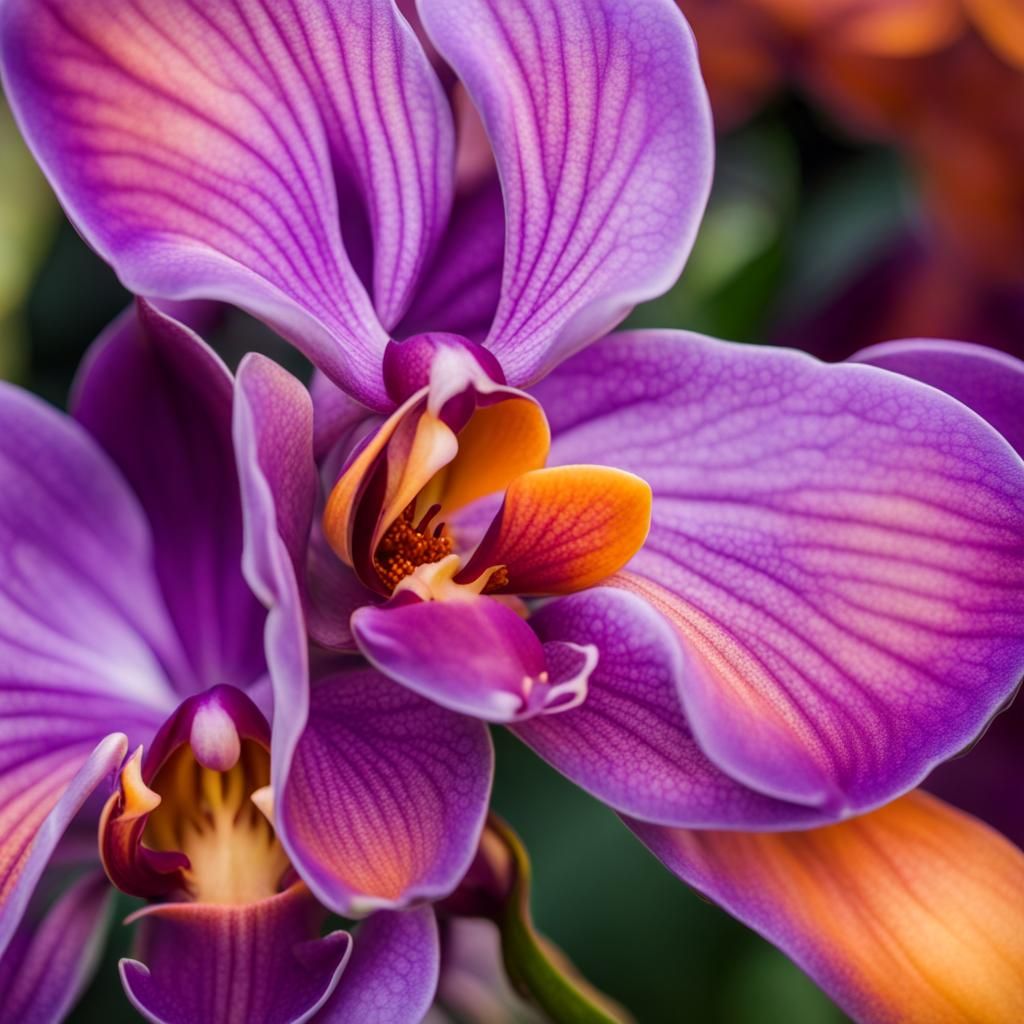 Violet and Orange Orchid Flower Close-Up