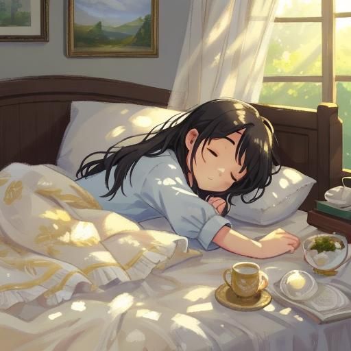 Girl Sleeping in Sunlight: Impressionist Oil Painting