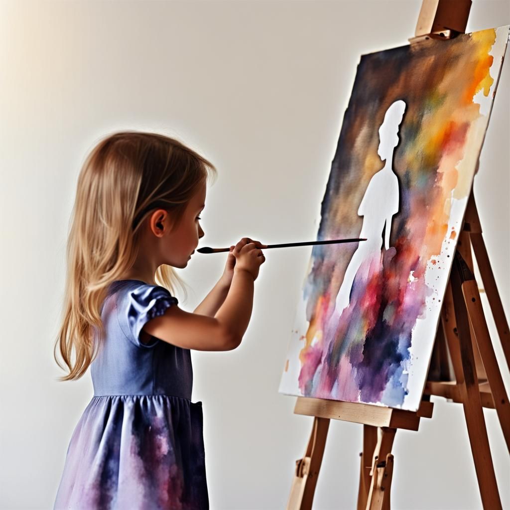 Silhouette of Girl Painting Watercolor Masterpiece