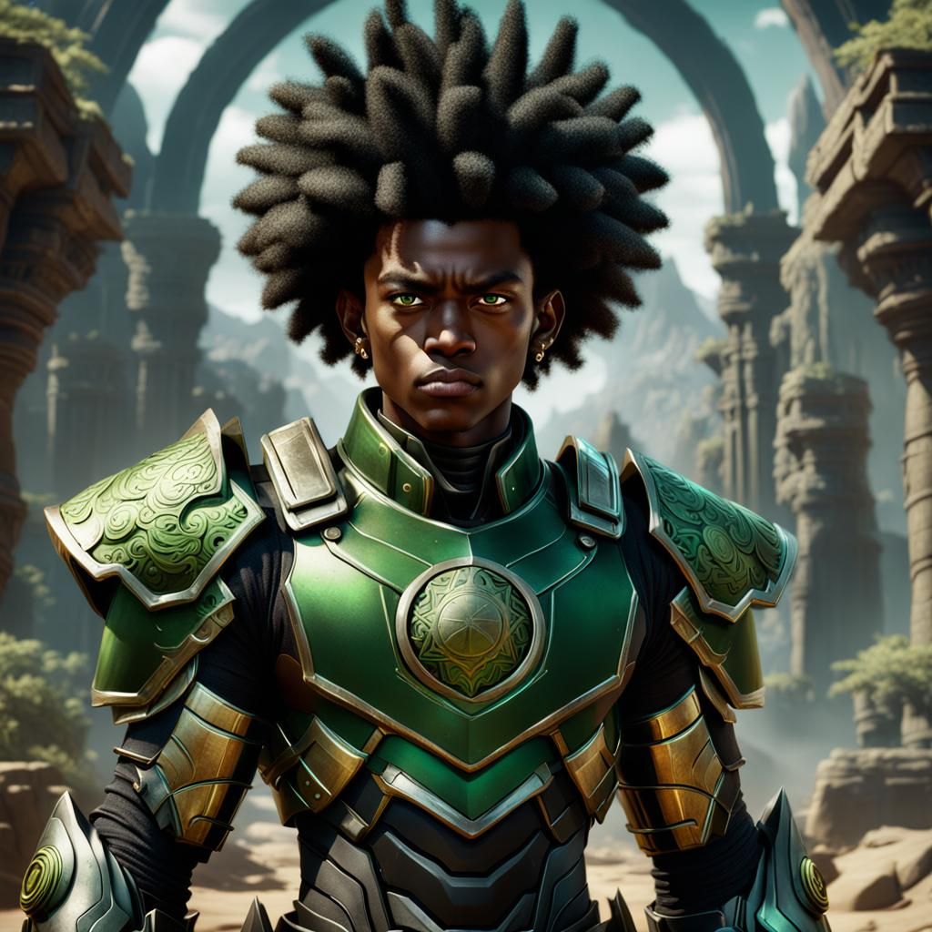 Black Super Saiyan Teenage Warrior in Detailed Armor