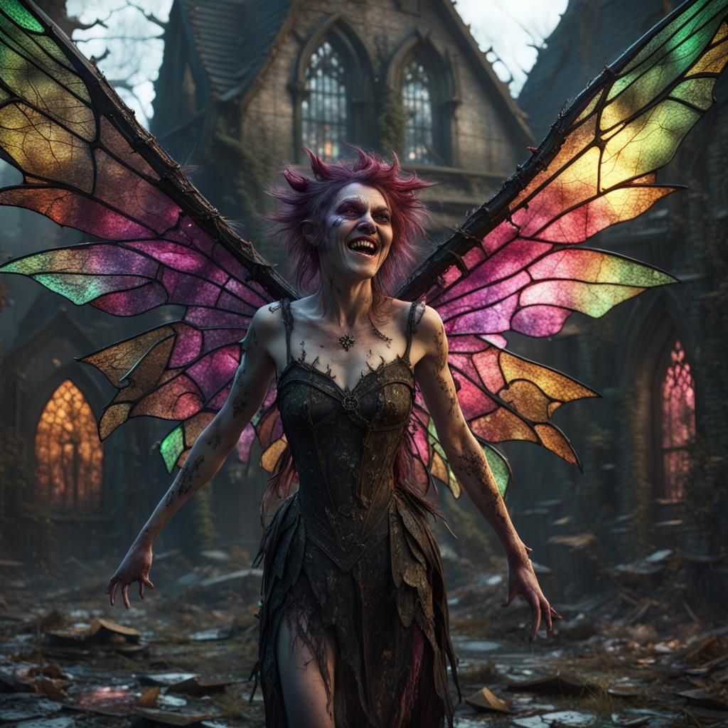 Sinister Sluagh Fairy with Stained Glass Wings