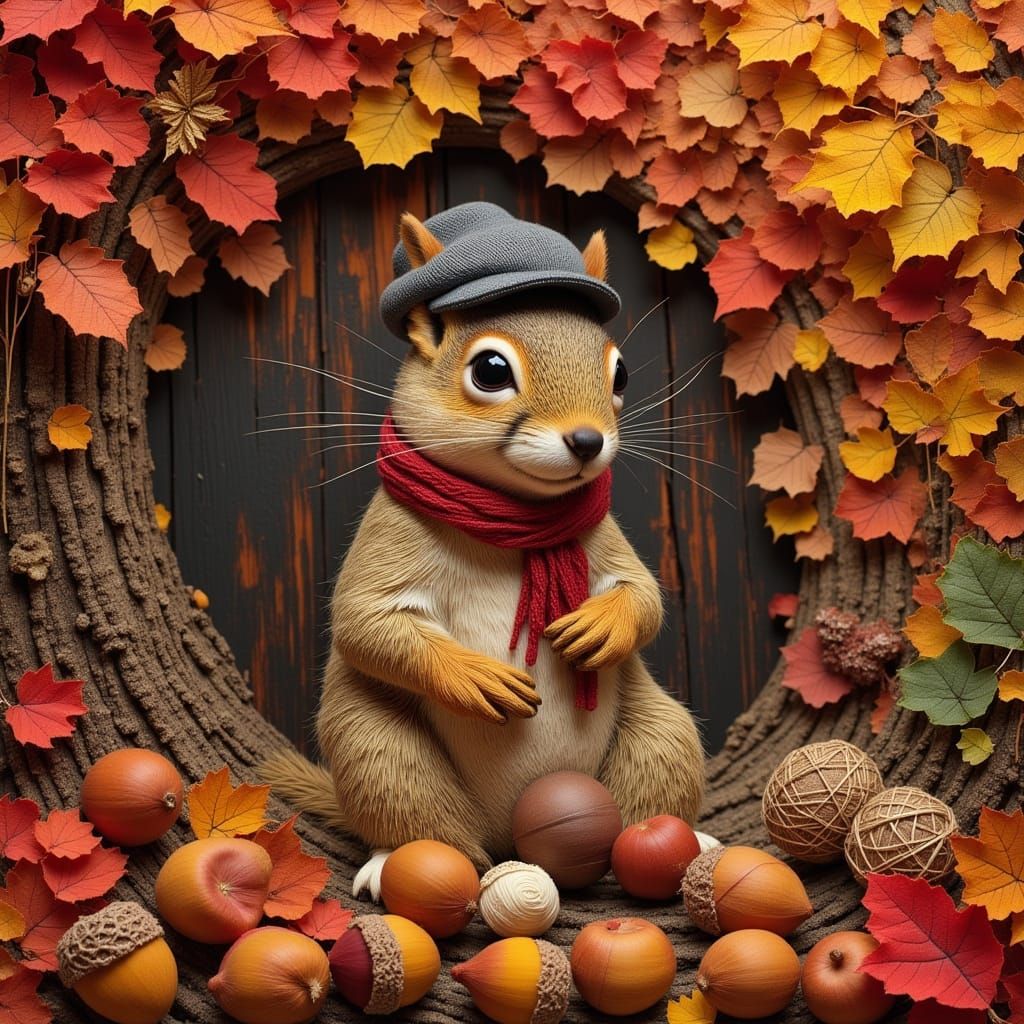 Squirrel Scholar with Acorn Stash in Autumn Yarn Style