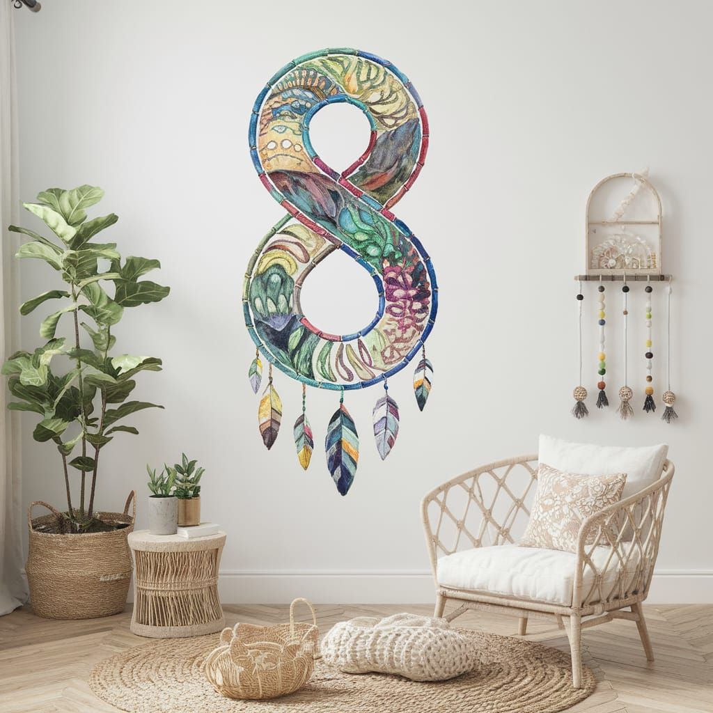 Cozy 8-Shaped Dreamcatcher in Whimsical Watercolour Art