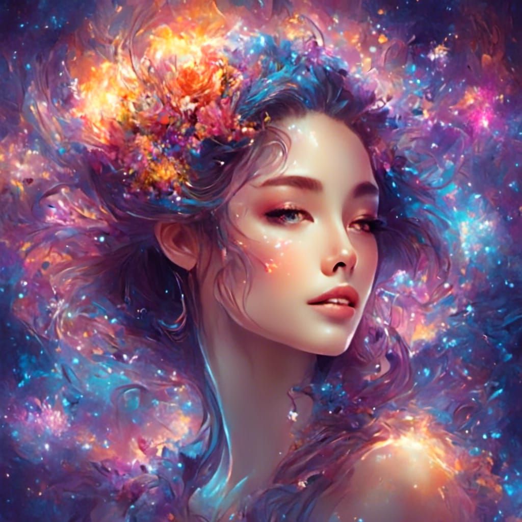 Artistic Galaxy Drawing with Nebulae and Stars