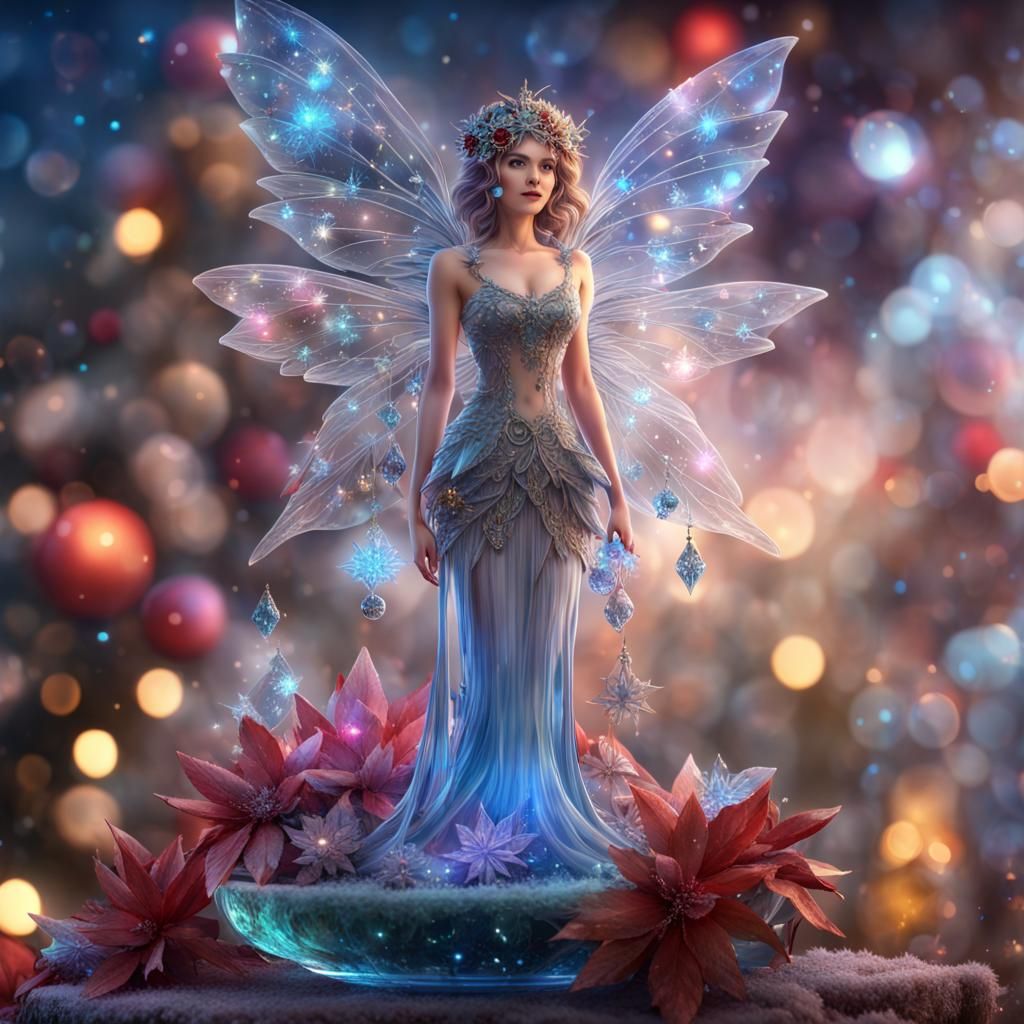 Detailed Crystal Fairy on Transparent Christmas Tree