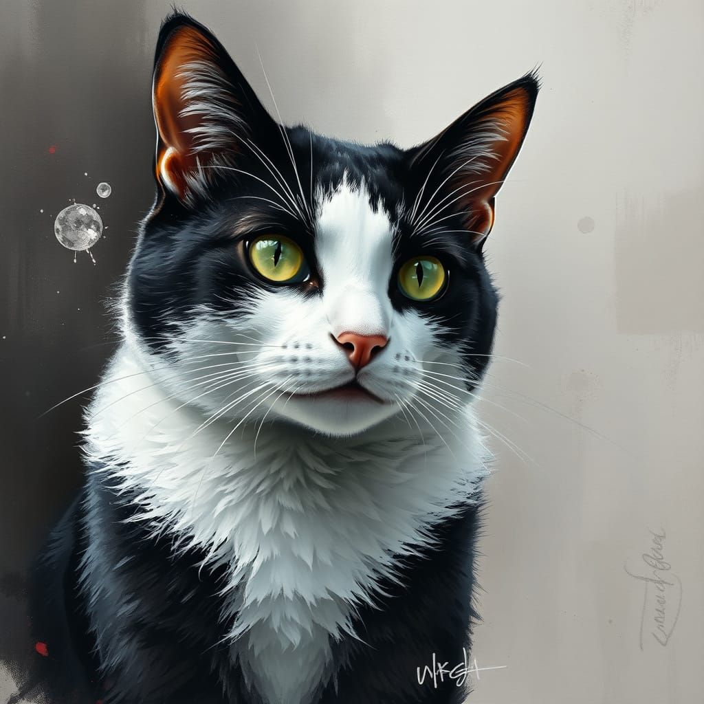 Cat and Girl Cuddle: Gouache Charcoal Drawing