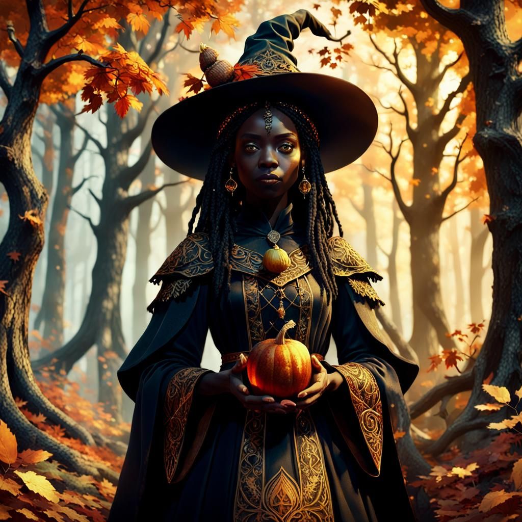 Mabon Witch in Autumn Woods: Fantasy Concept Art