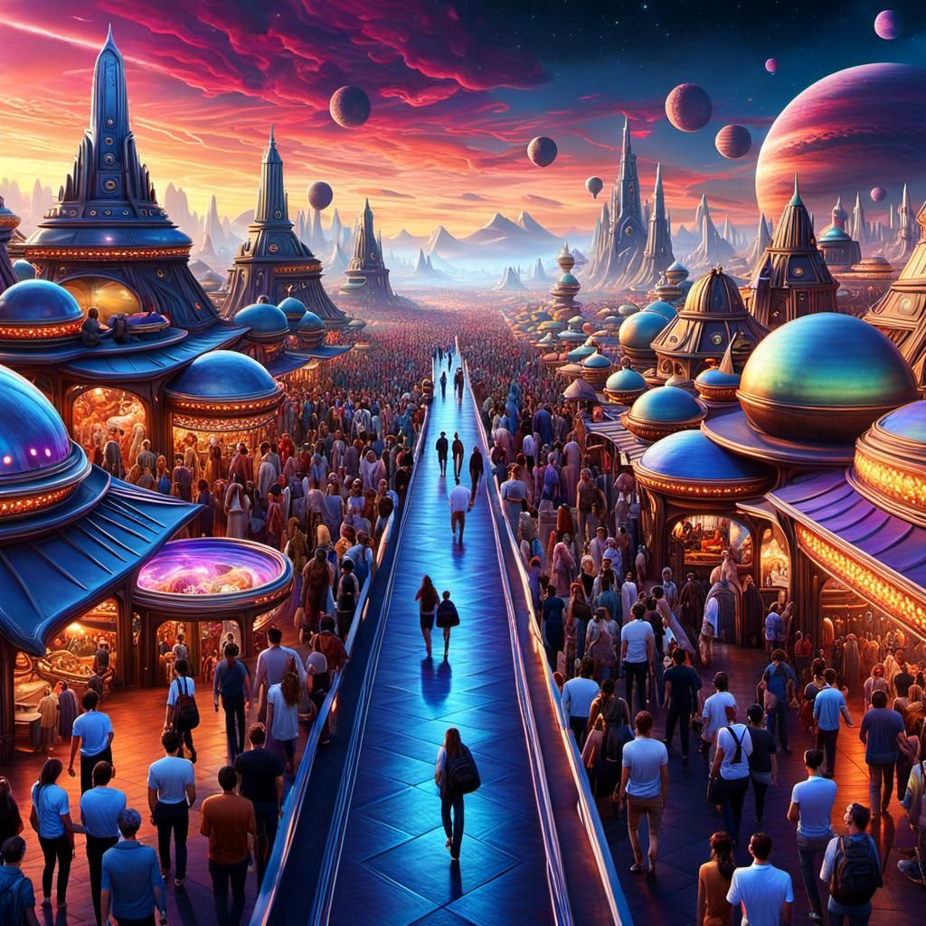 Colossal Market on Distant Planet: Fantasy Realism