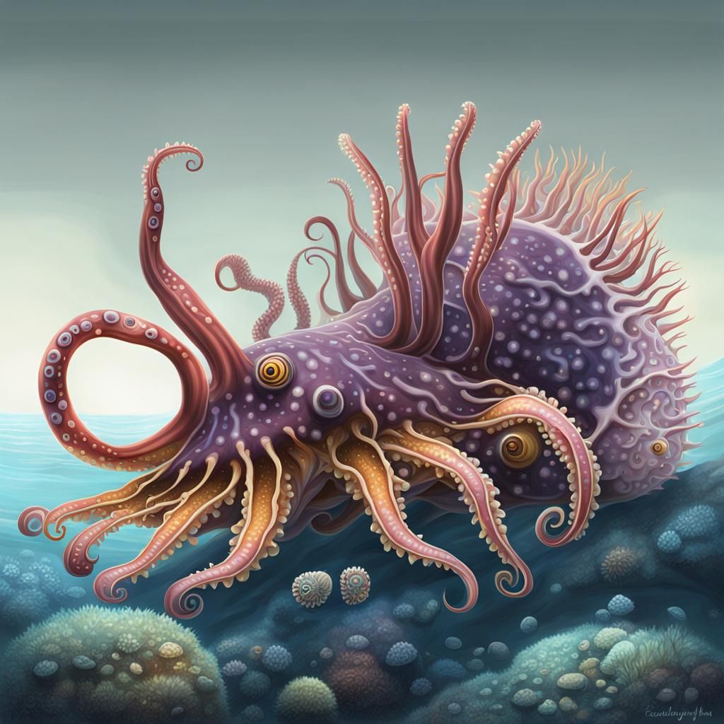 Alien Exoplanet with Nudibranch and Octopus Lifeforms