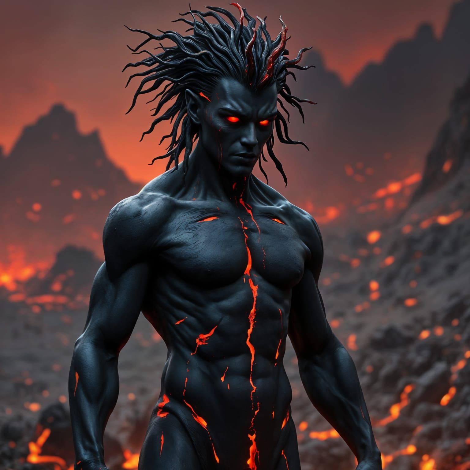 Glowing Red Ember Entity Amidst Volcanic Landscape