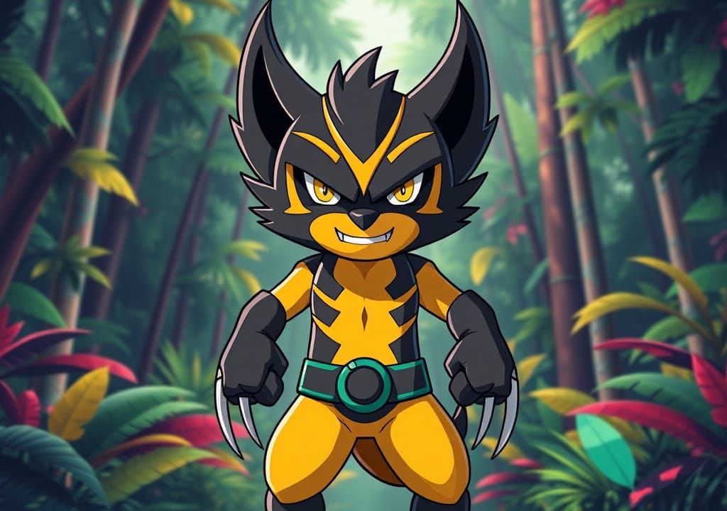 Vibrant Wolverine-Inspired Pokémon Mascot in Brazilian Fores...