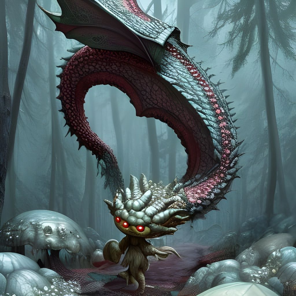 Baby Dragon in Enchanted Forest, Detailed Digital Art