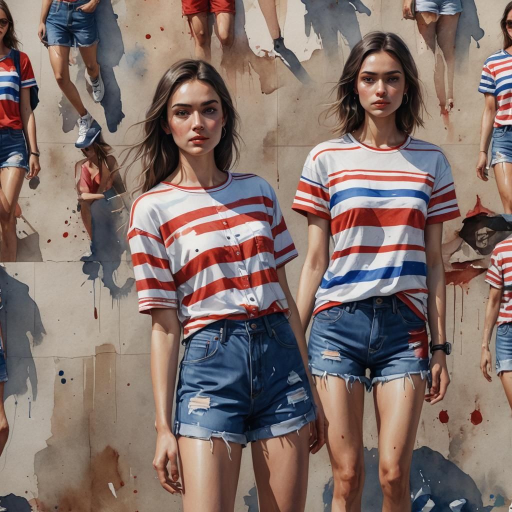 Watercolor Portrait of Woman in Striped Shirt