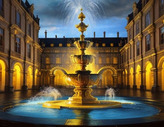 Majestic Baroque Fountain in Golden Light