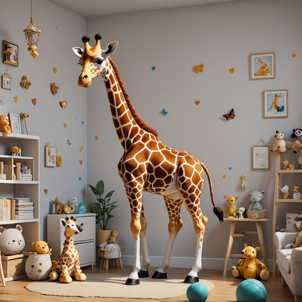Animated Giraffe Toy in Baby Room: 3D Anime Art