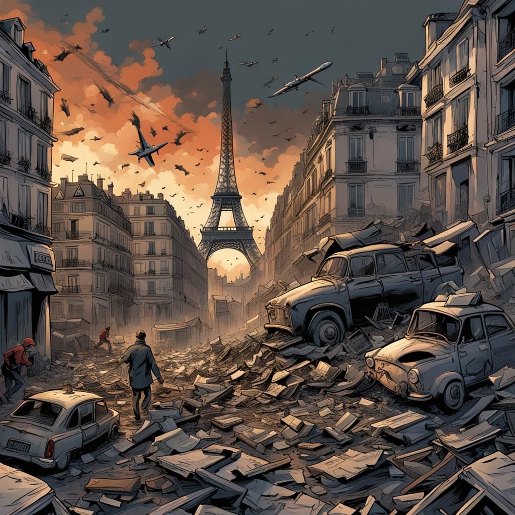 Apocalyptic Paris in Dark Comic Book Style