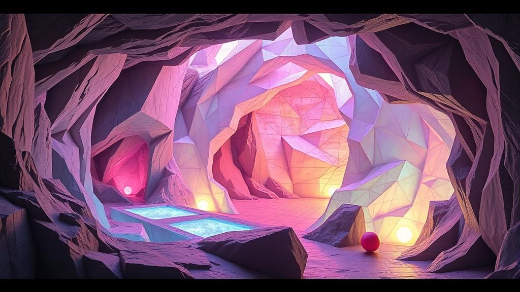 Cubist Dreamscape: Opalescent Cave Illusion