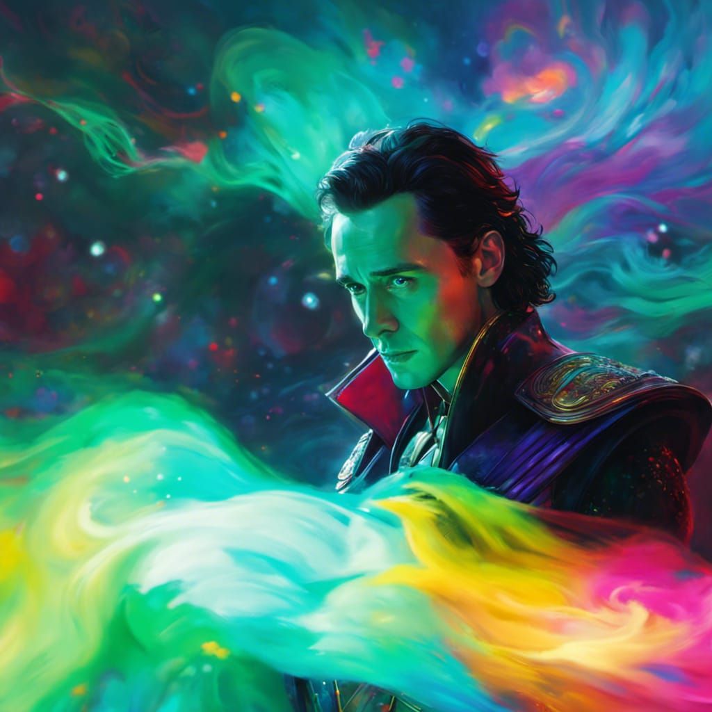 Loki Portrait with Swirling Rainbow Portal