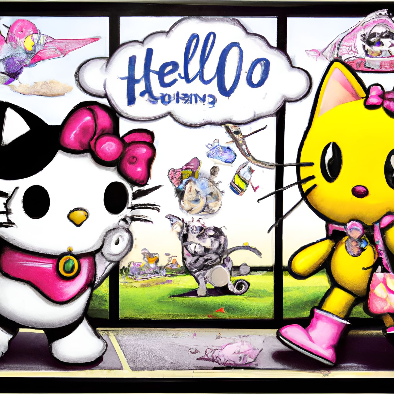 Hello Kitty and Goodbye Doggy Comic Art