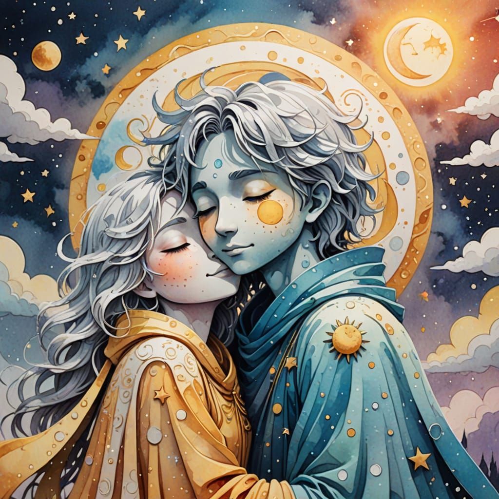 Celestial Embrace: Sun and Moon Paper Cut-Out