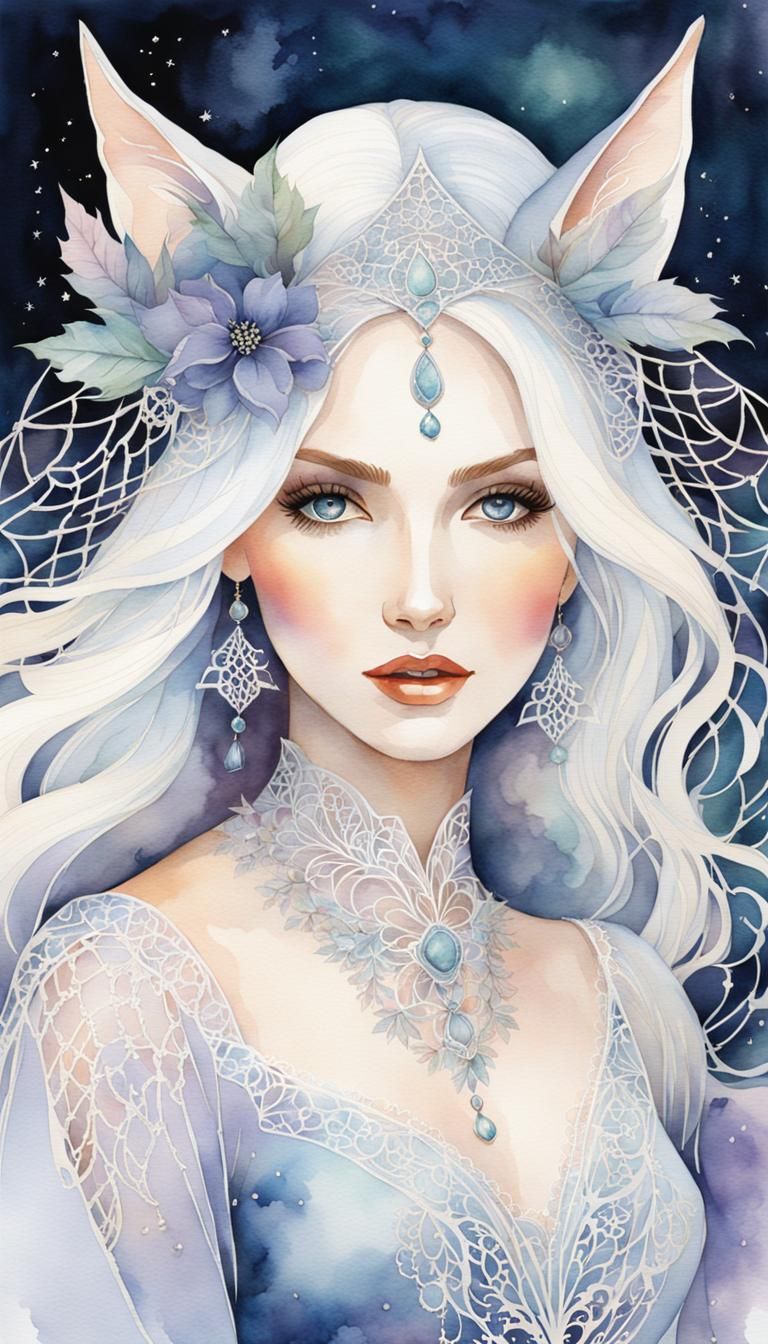 Ethereal Lace Witch in Dreamy Watercolor Style