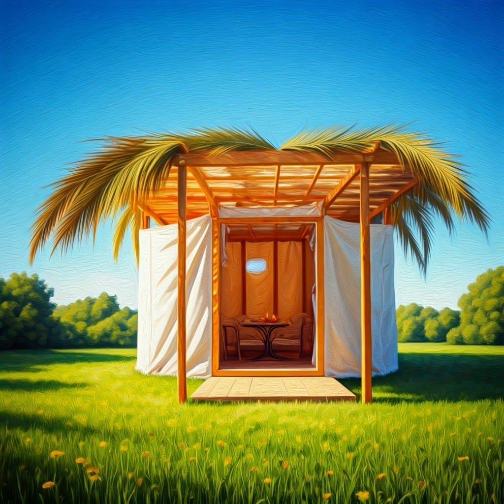 Charming Sukkah in Meadow, Impressionistic Style