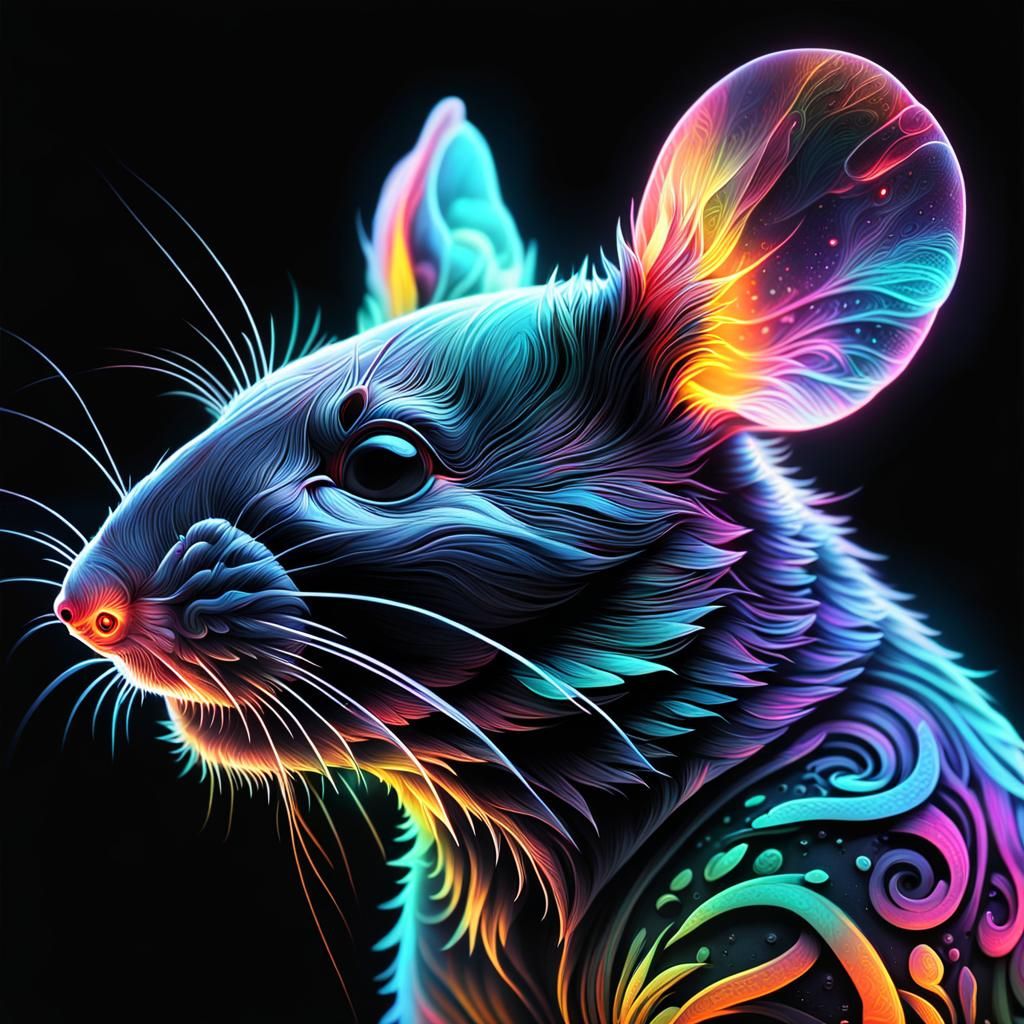 Neon Fractal Mouse Tattoo Art in 8K