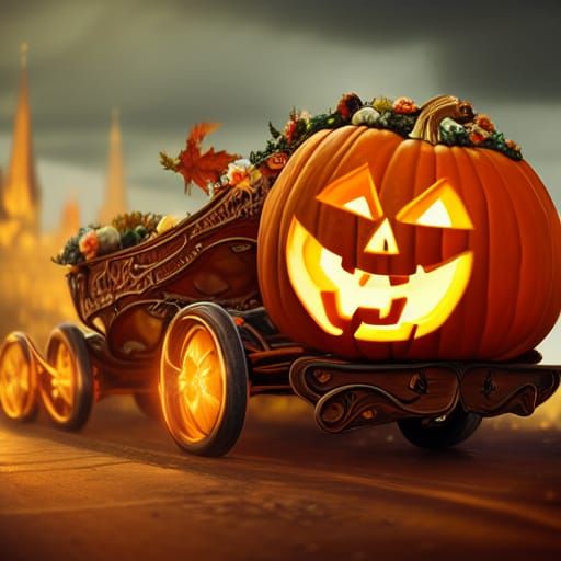 Photorealistic Pumpkin Carriage in Art Nouveau Style