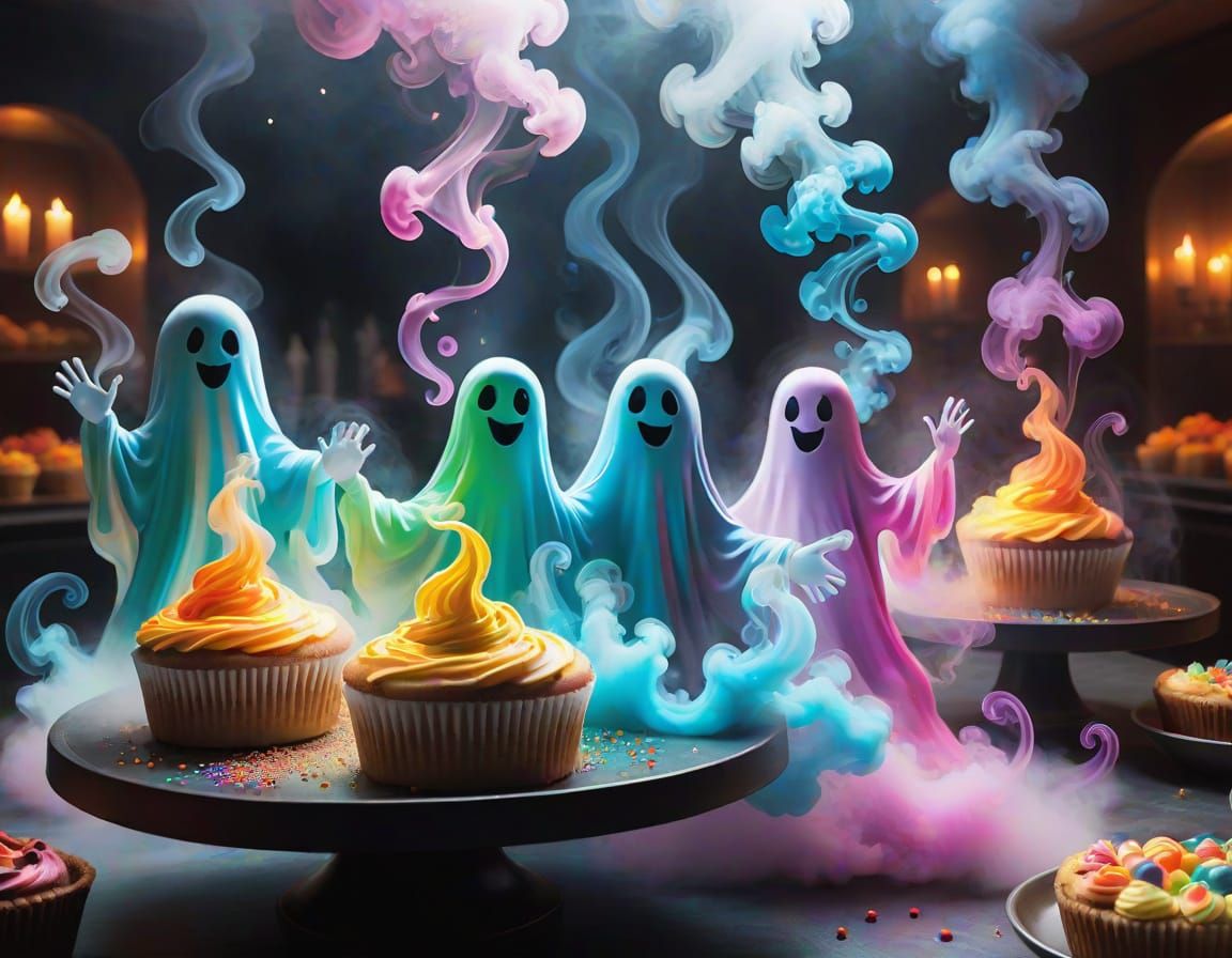 Ghosts Dancing in Colorful Smoke with Spectral Buffet