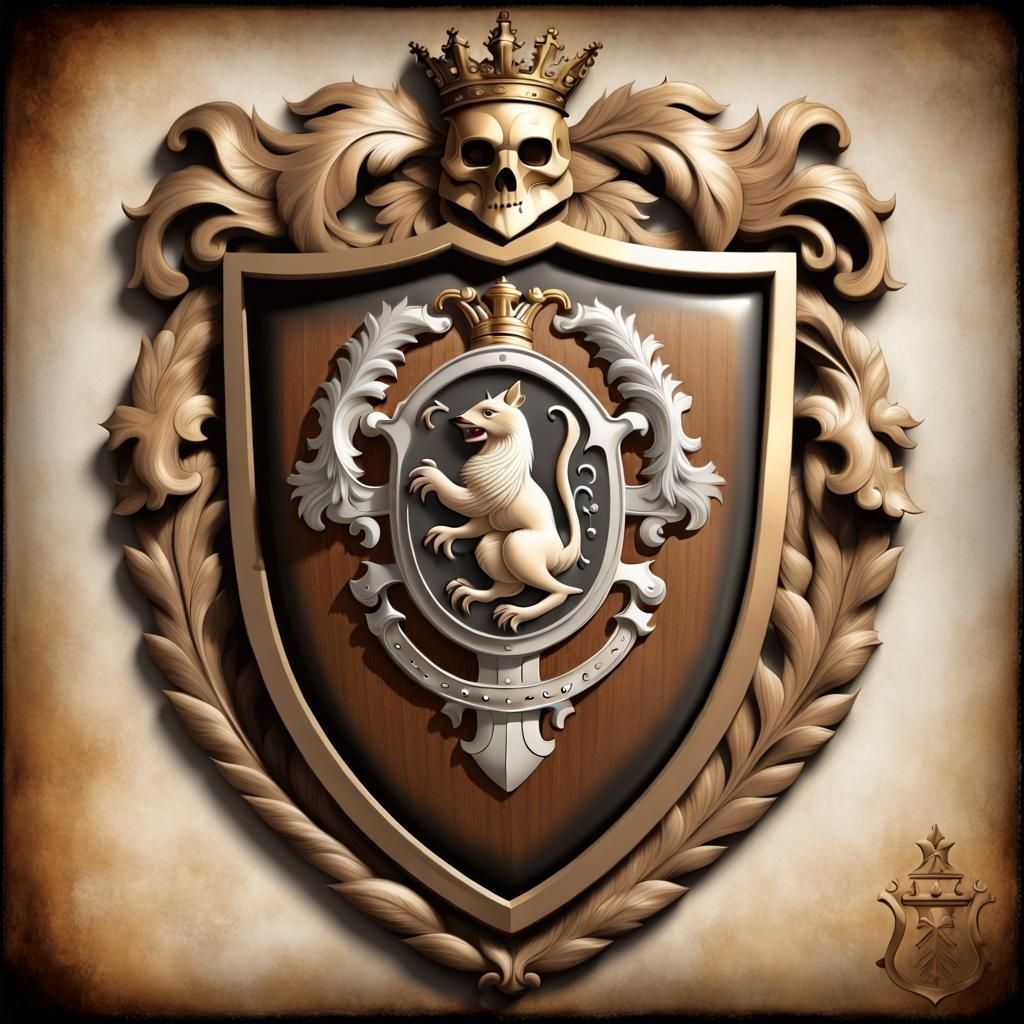 Detailed Family Crest Shield in Australian Tonalism