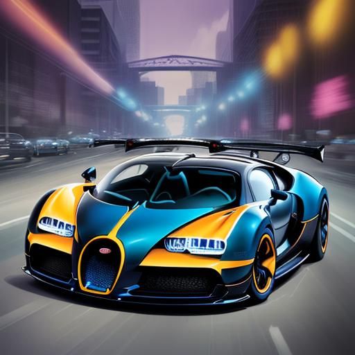 Colorful Bugatti Hypercar in Comic Book Art Style