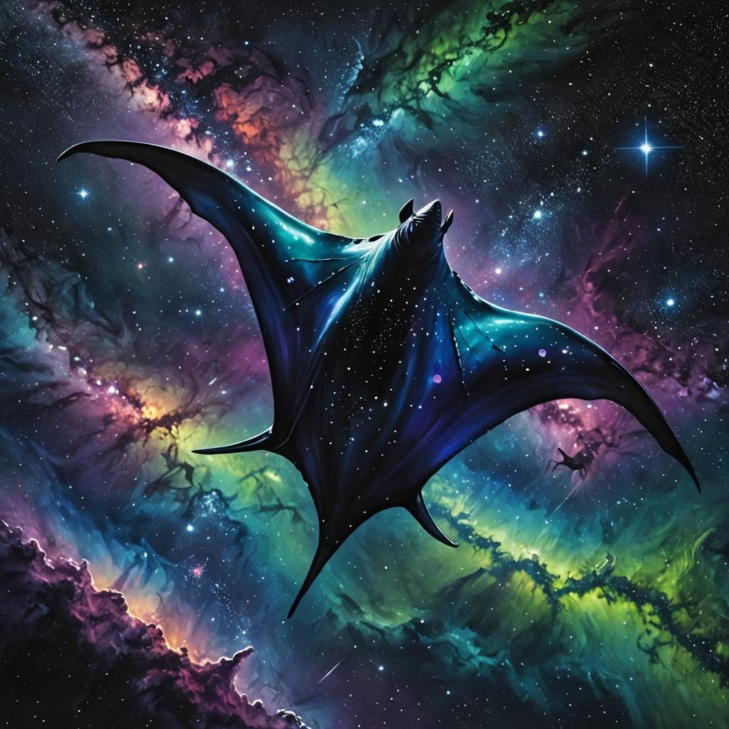 Feathered Manta Ray Drifts Through Space