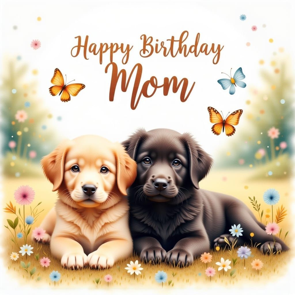 Labradors' Birthday Greeting in Watercolor Style