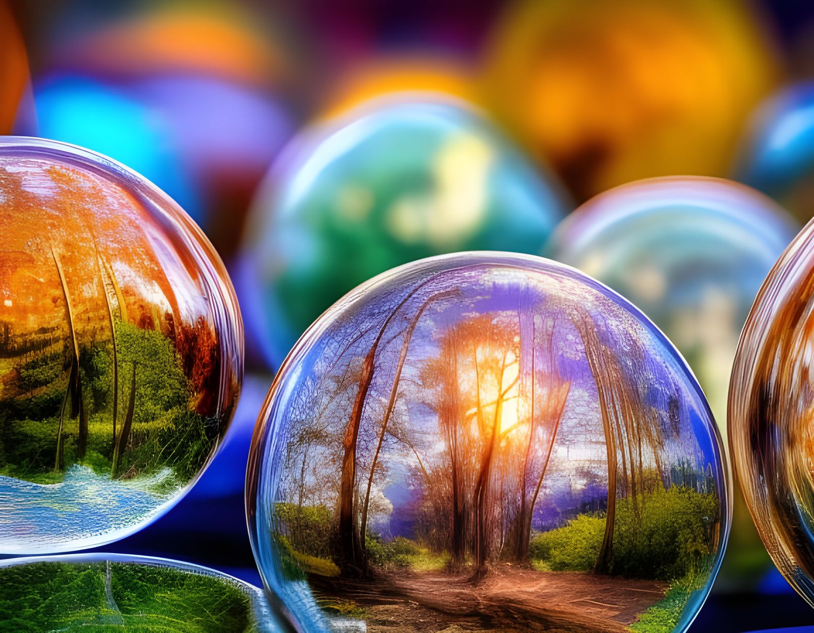 Biomes Encased in Glass Orbs: Hyperrealistic Detail