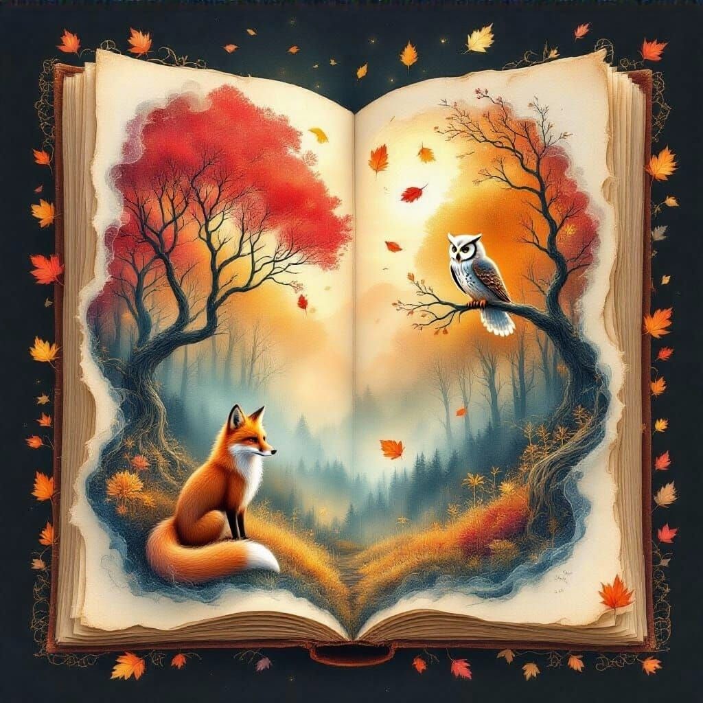 Ancient Storybook Transforms into Mystical Autumn Forest