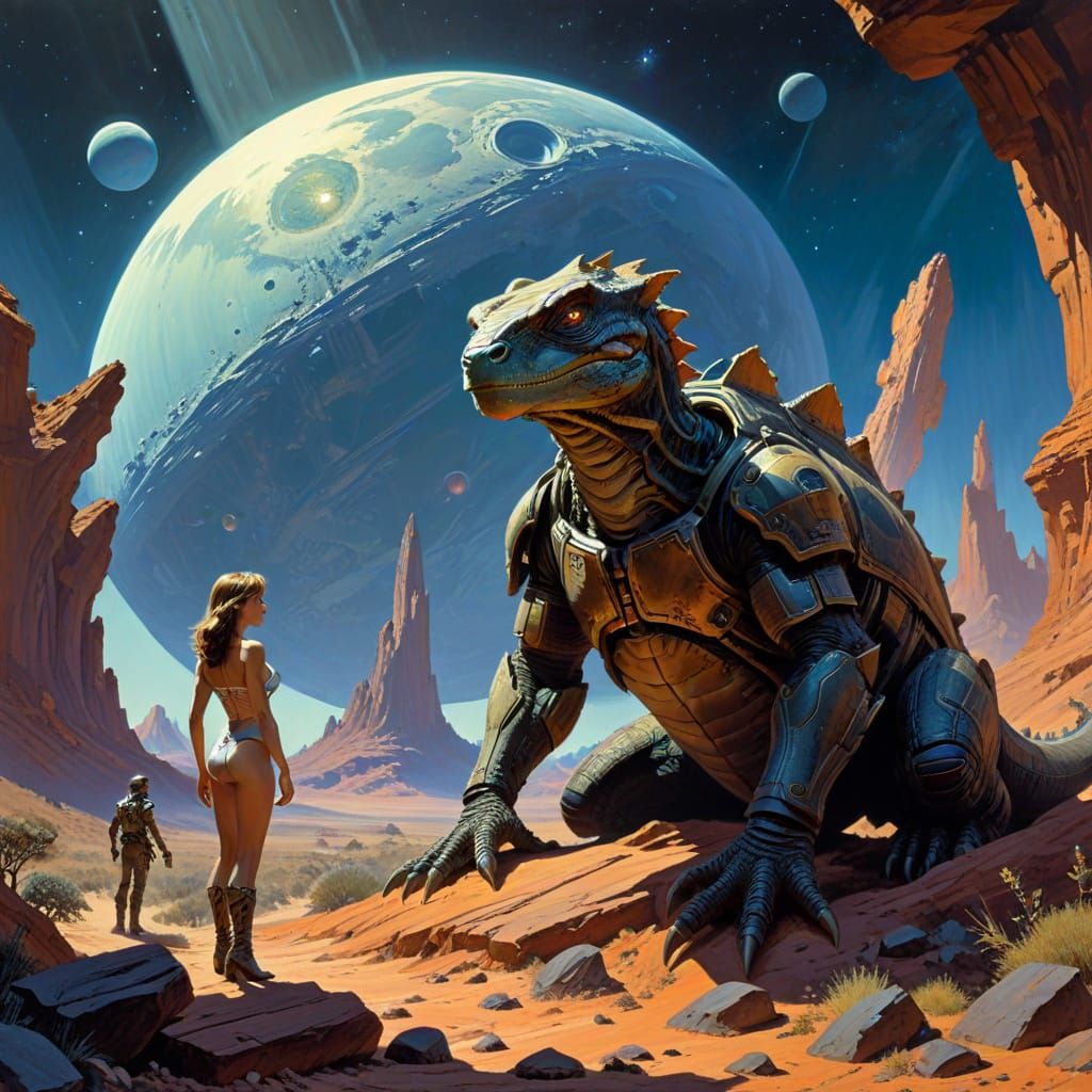Reptilian Overlords Dominate Earth: Retro Sci-Fi Art