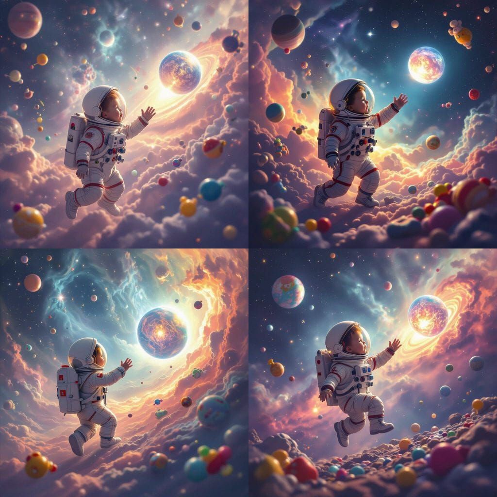 Child Astronaut Soars Through Nebula of Toys