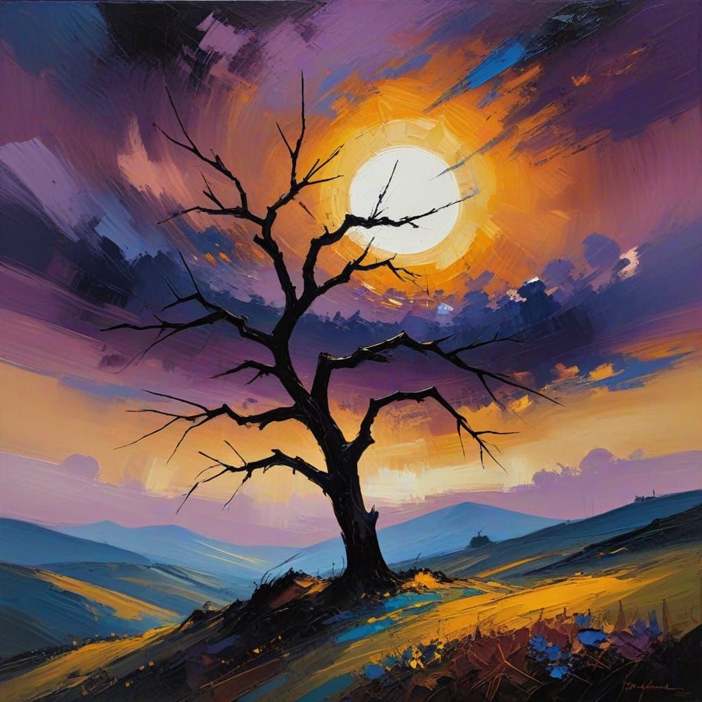 Ethereal Night Landscape in Expressive Impasto Style