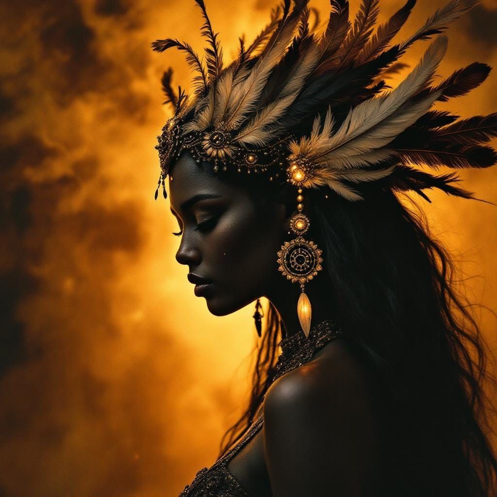 Tribal Oracle Silhouette in Amber Light