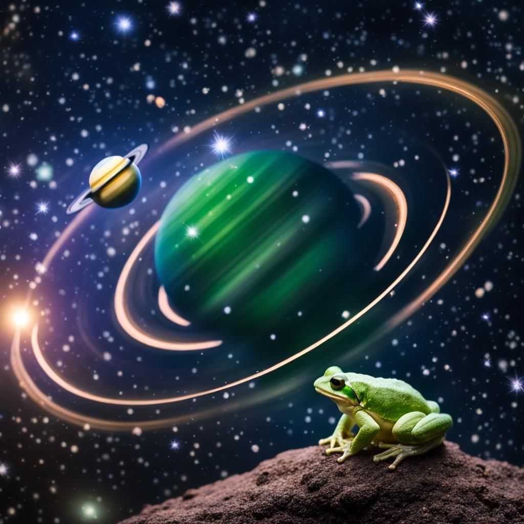 Galactic Frog Amidst Saturnian Rings