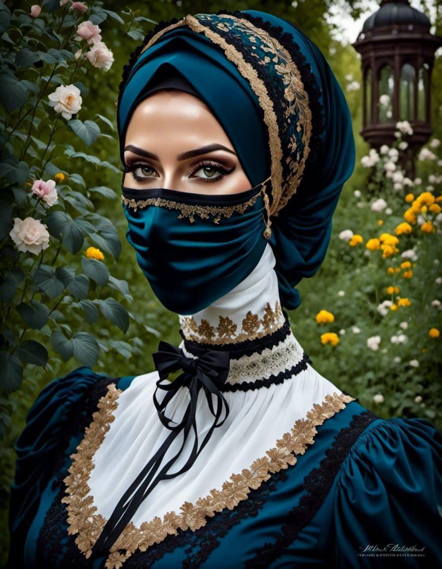 Victorian Woman with Hijab and Facemask