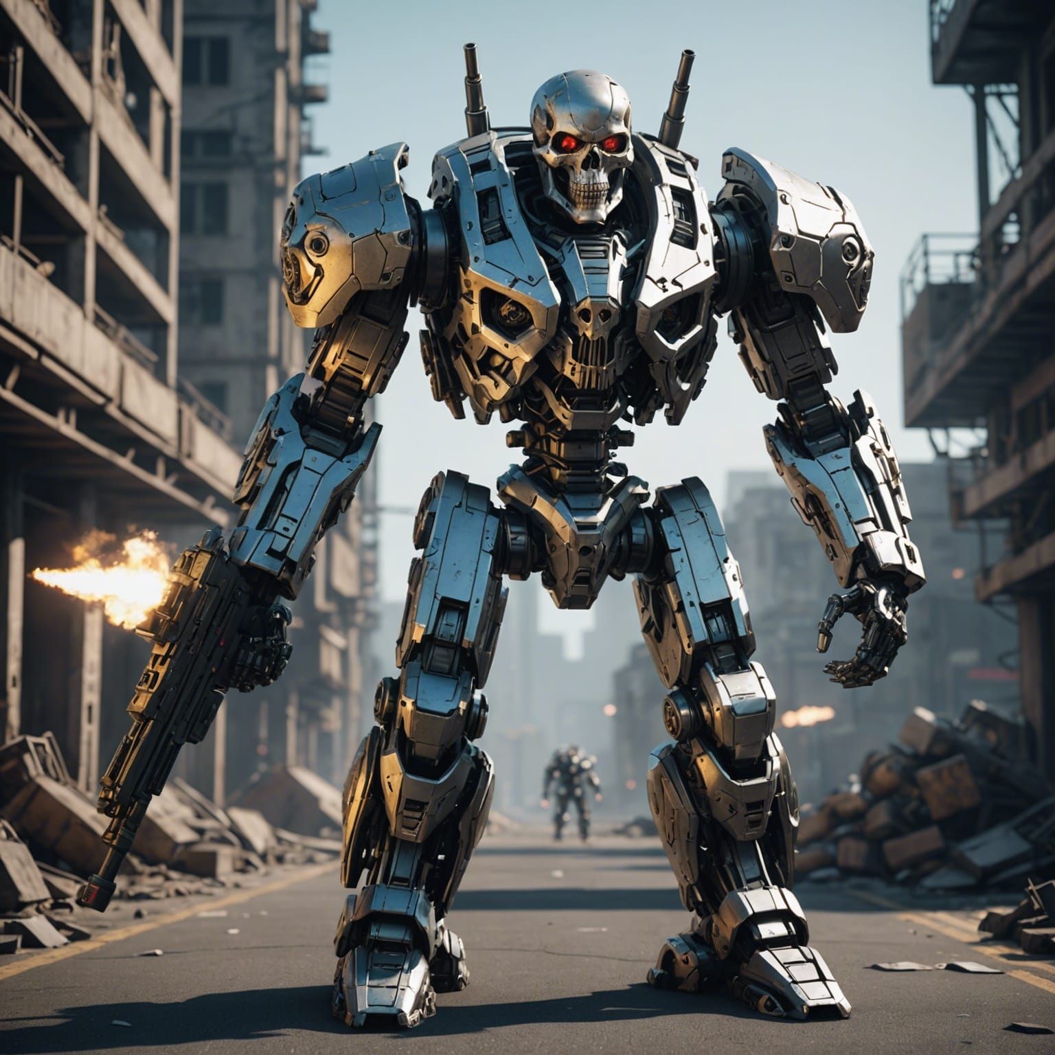 Futuristic Sci-Fi Skull Mech with Dual Firearms